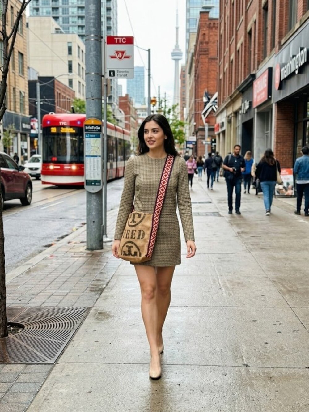 Tory Burch x FEED Holt Renfrew Burlap Crossbody Bag Brown Shoulder Bag